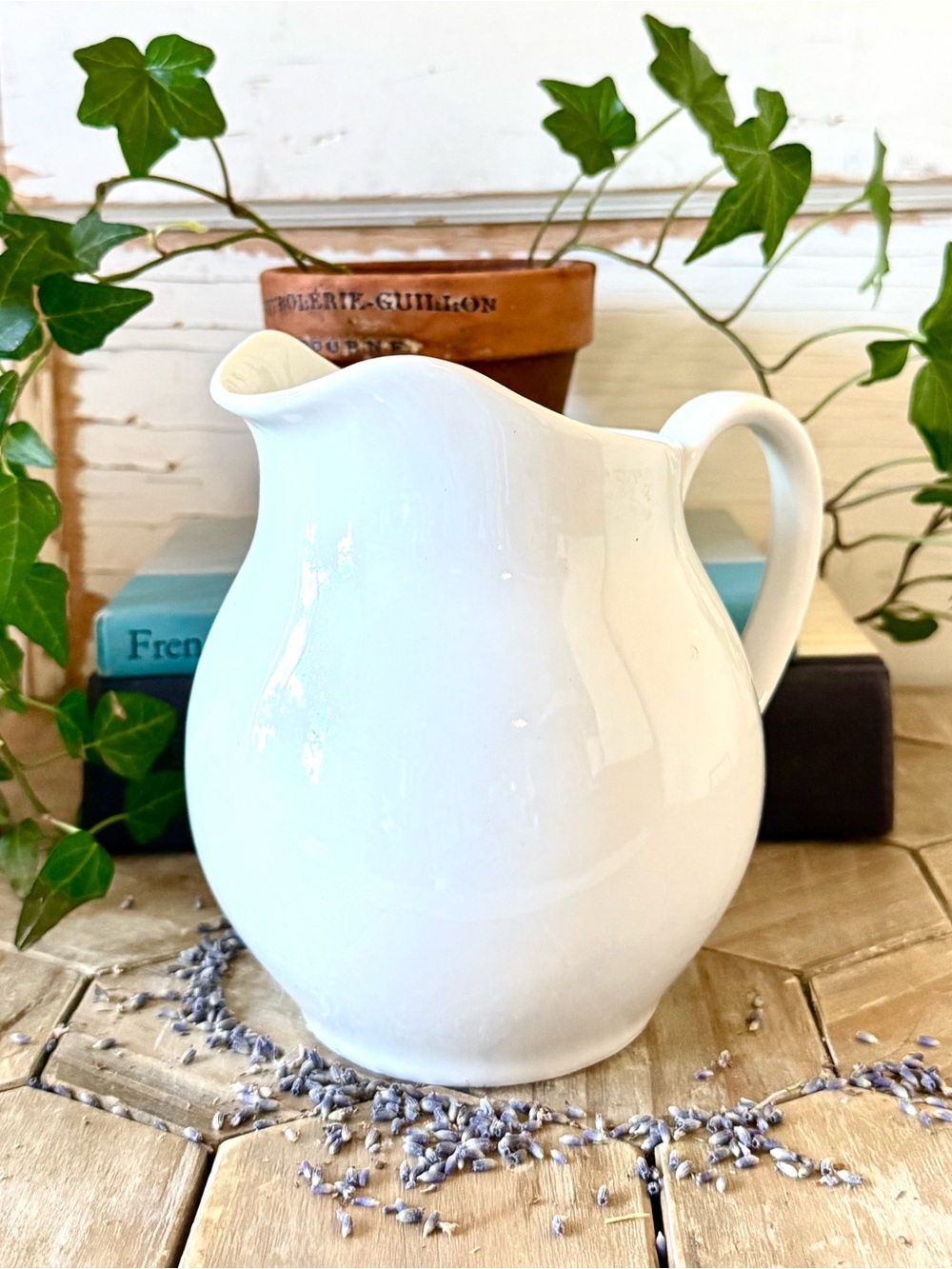 Vintage White Ironstone Chubby Chunky Pitcher,
6.5” - Picture 4 of 9